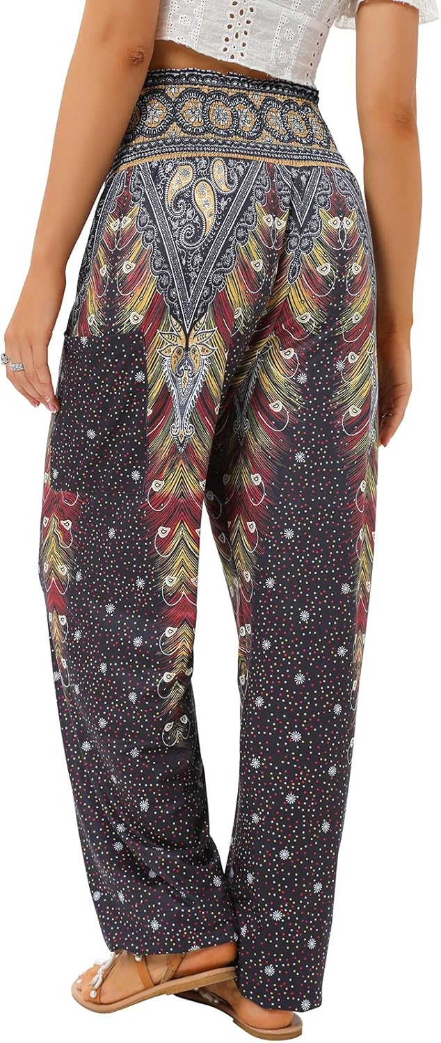 QIANXIZHAN Women's Harem Pants, High Waist Yoga Boho Trousers with Pockets
