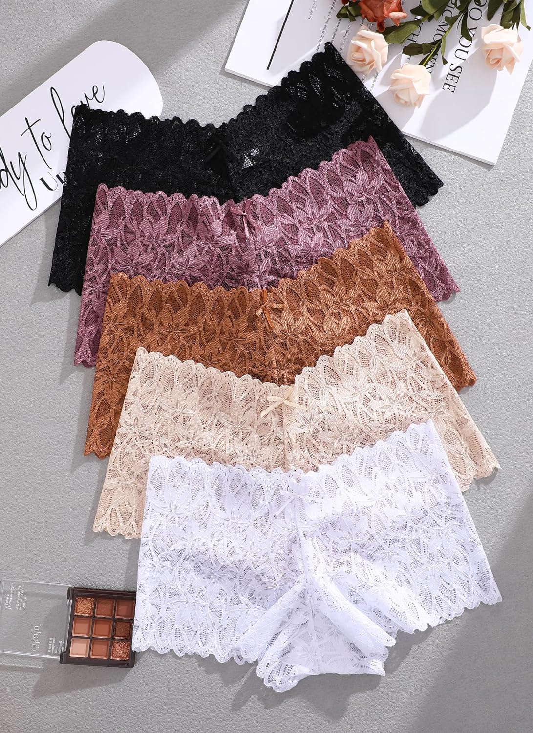 READY TO LOVE Sexy Women's Underwear Lace Shorts V Waist Breathable Cheeky Panties Boyshorts Underwear Women 5 Pack