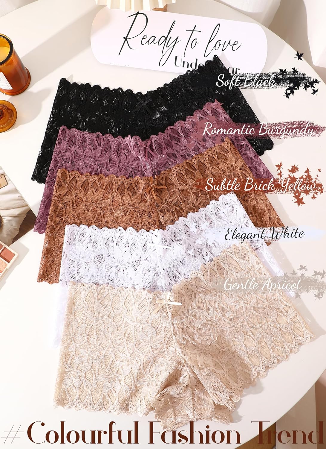 READY TO LOVE Sexy Women's Underwear Lace Shorts V Waist Breathable Cheeky Panties Boyshorts Underwear Women 5 Pack